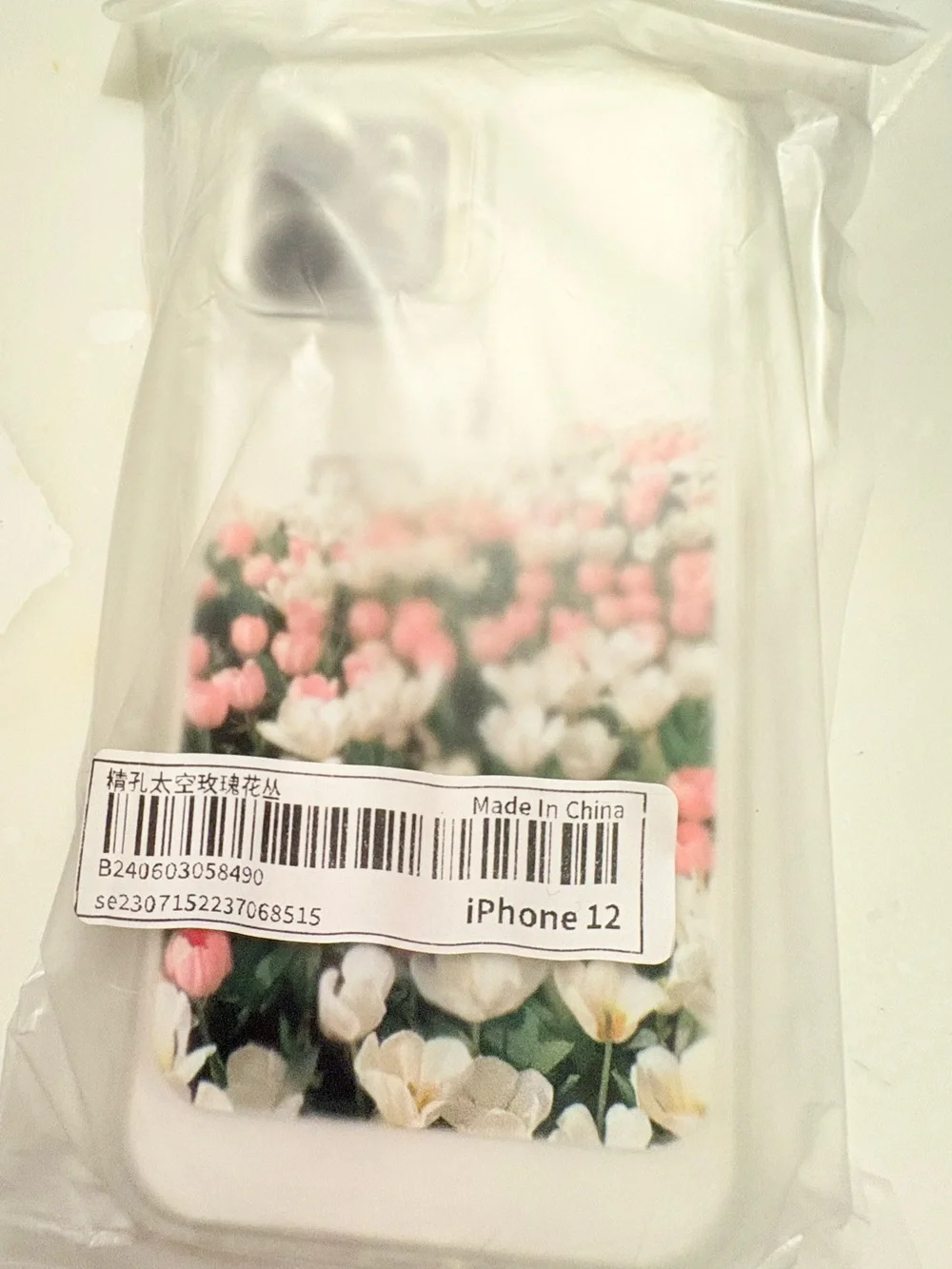 Clear Transparent Floral Tulip Back Case Cover for Apple iPhone 12 Pink